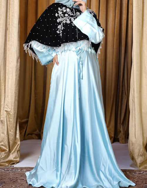 Black Velvet Silver Embroidered Cape - Veil of the Essence