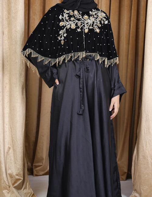 Black Velvet Gold Embroidered Cape - Veil of the Essence