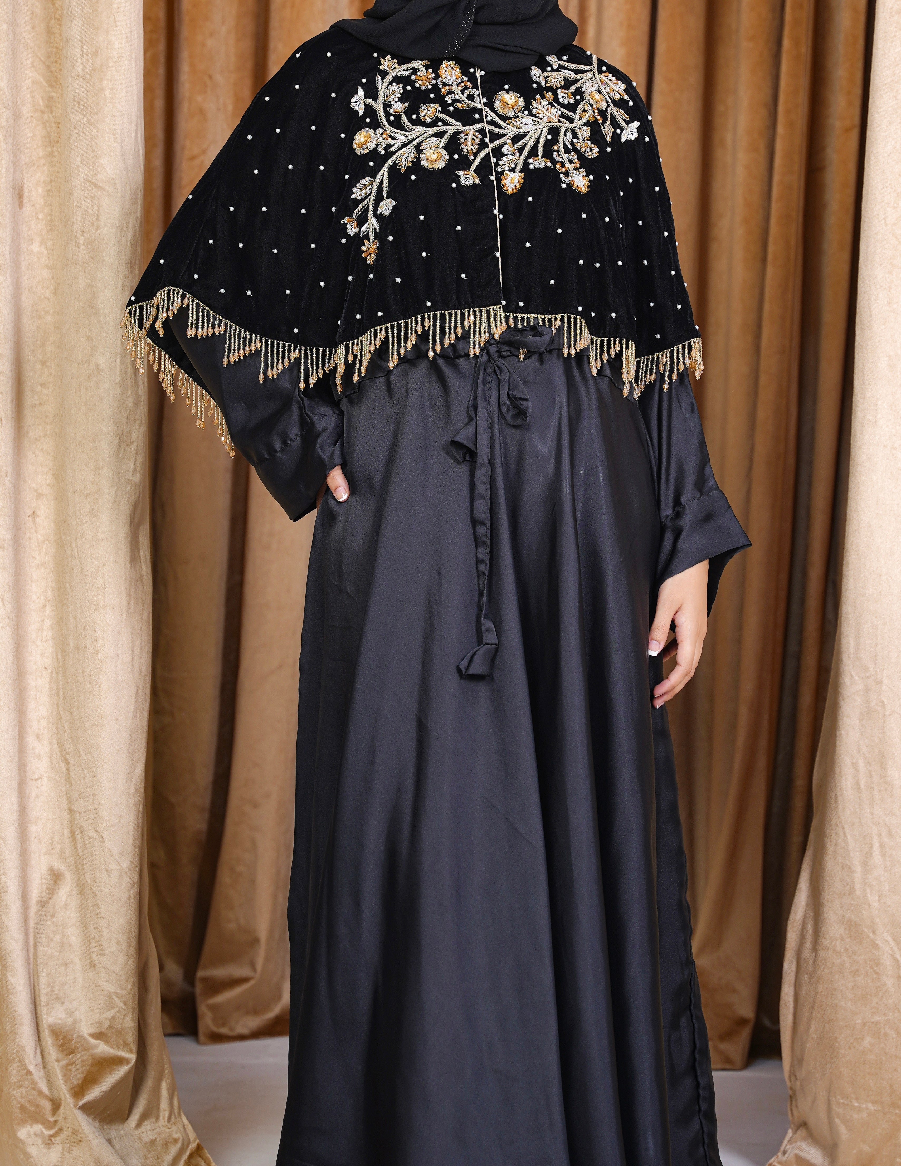 Gold Embroidered Black Velvet Cape