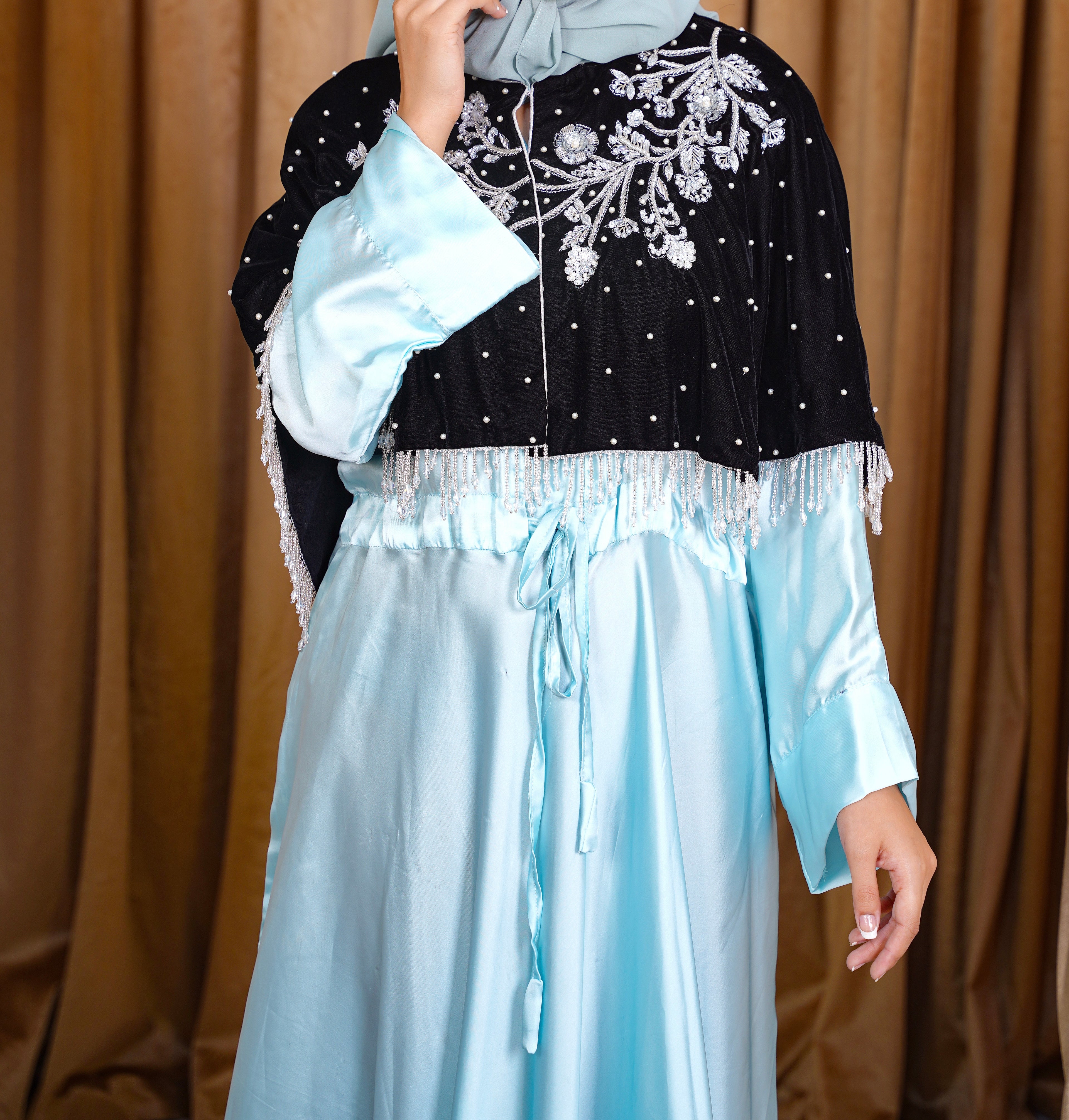 Silver Embroidered Black Velvet Cape