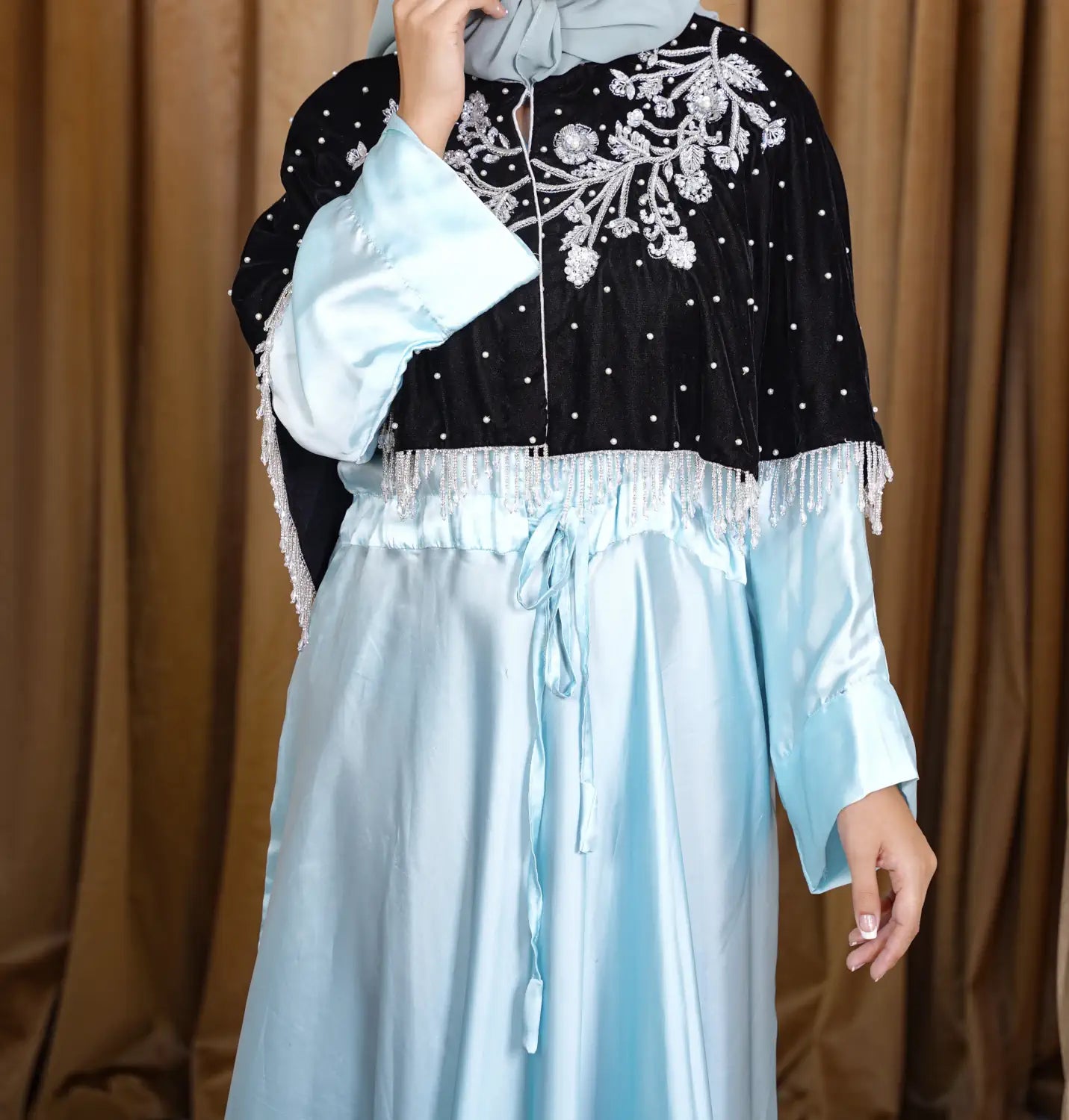 Black Velvet Silver Embroidered Cape - Veil of the Essence