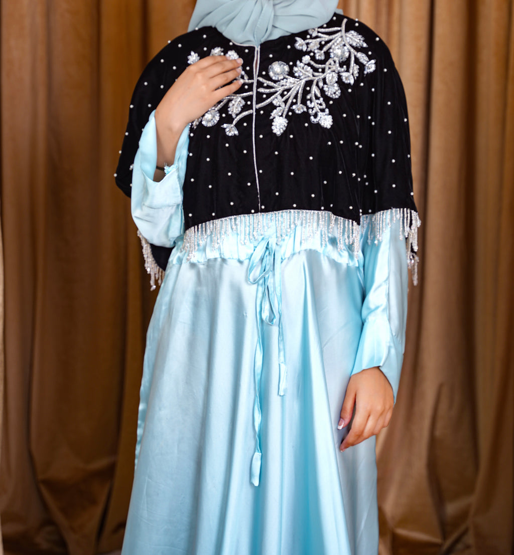 Silver Embroidered Black Velvet Cape