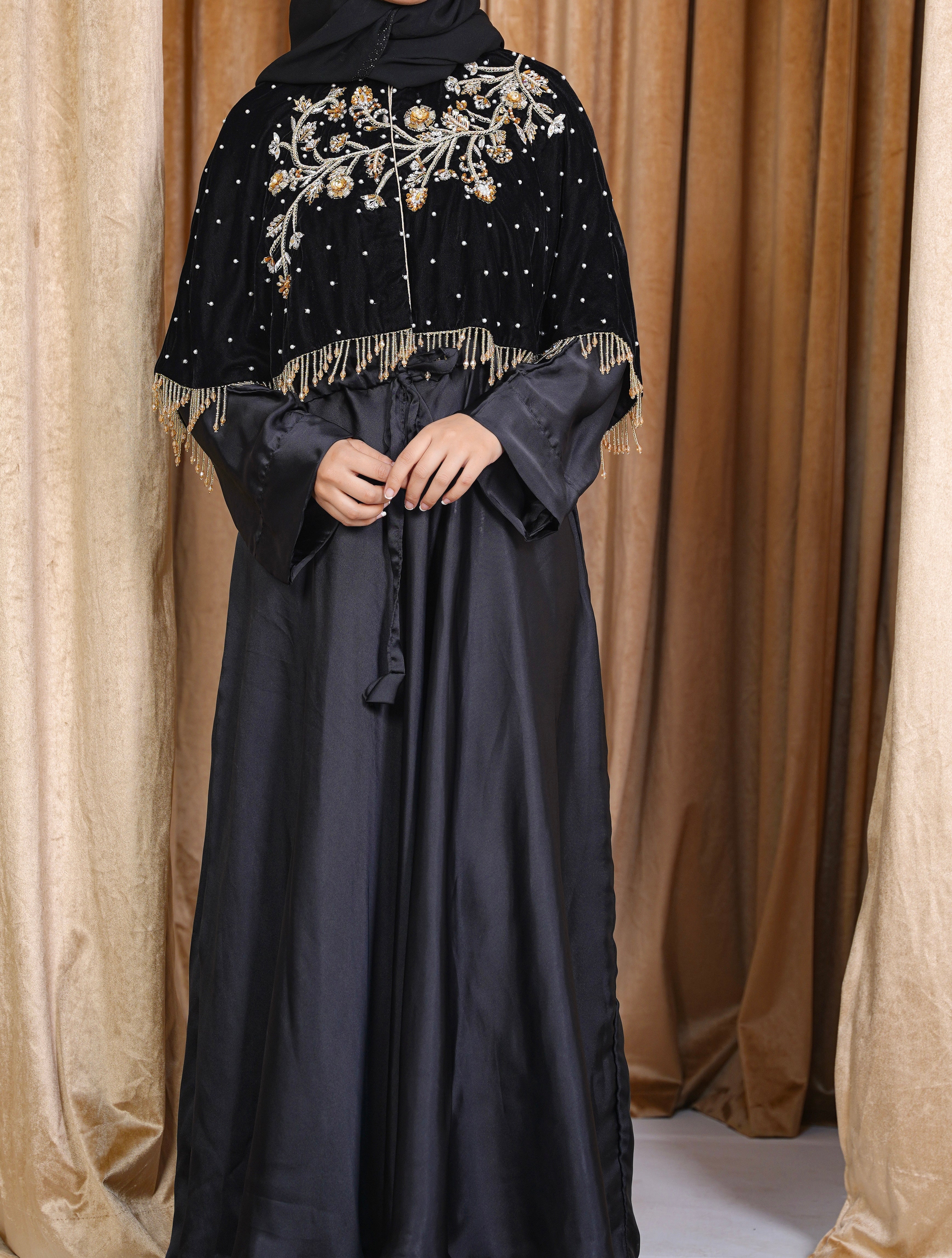 Gold Embroidered Black Velvet Cape
