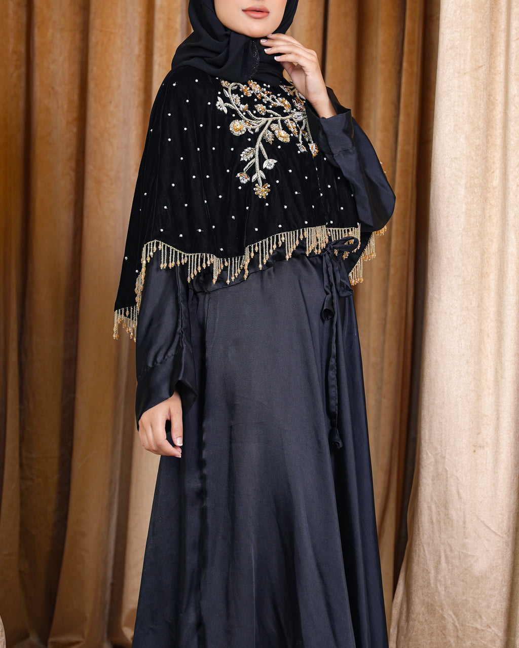 Gold Embroidered Black Velvet Cape