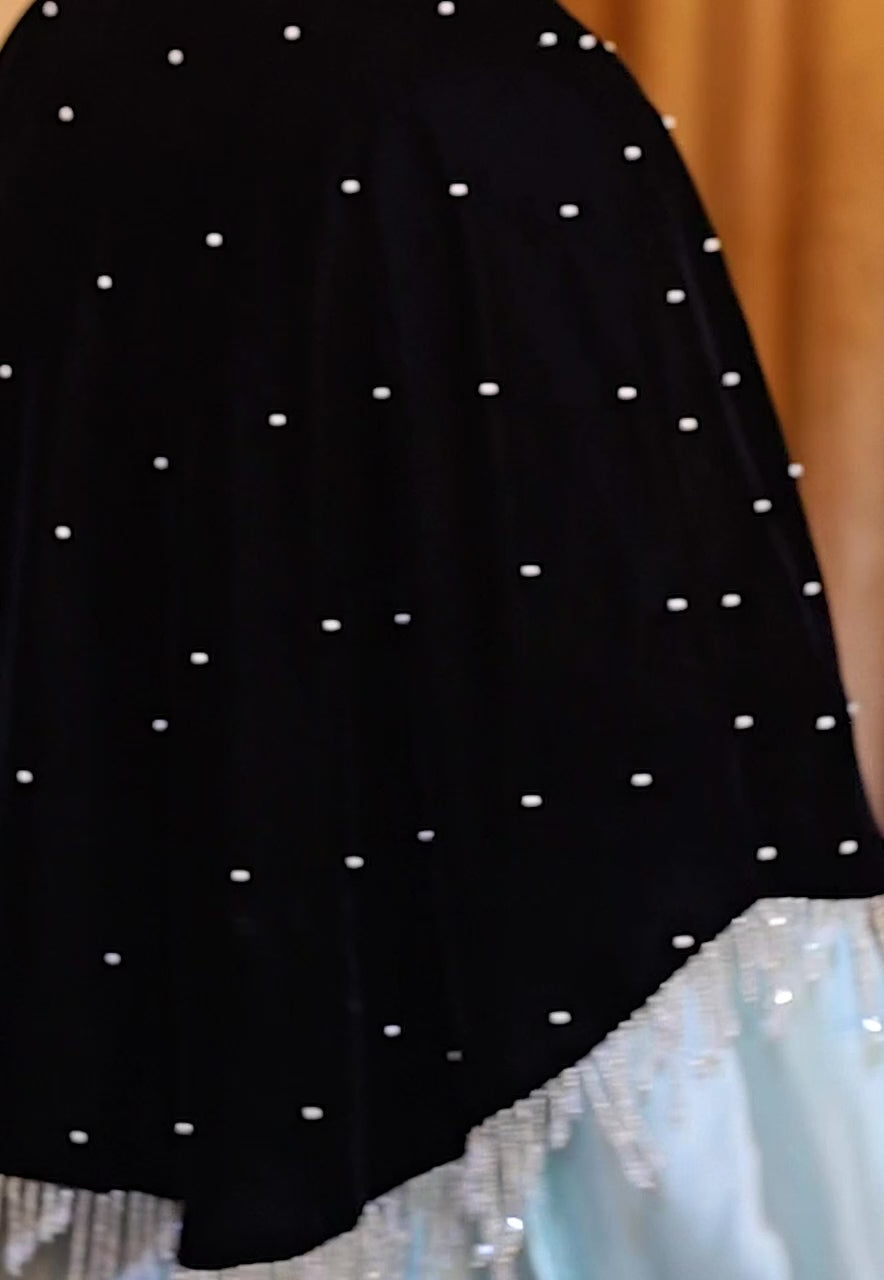 Silver Embroidered Black Velvet Cape